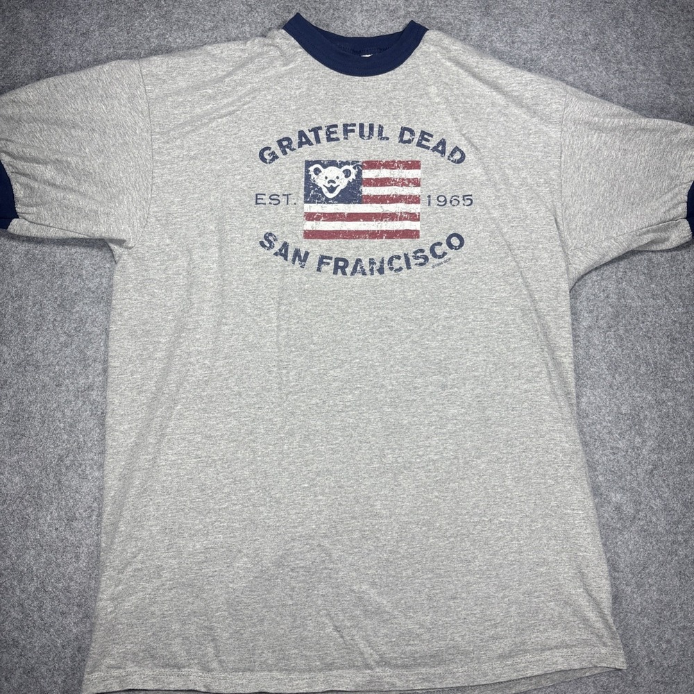 Vintage 1999 Grateful Dead Bear Shirt San Francisco USA Flag XL M.J. Soffe Gray